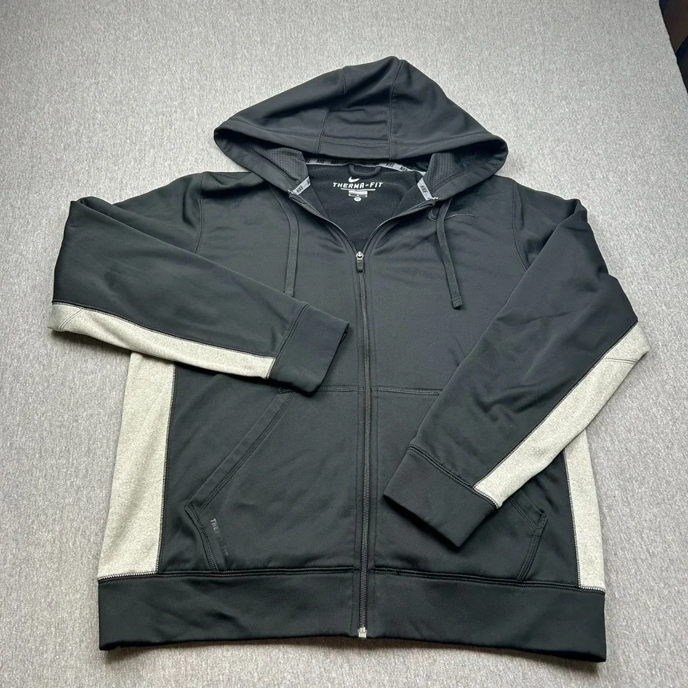 Nike Therma Fit Training Hoodie Mens Medium Full Zip Sweatshirt Black Gym